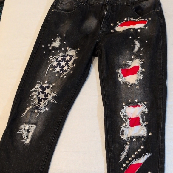 No Boundaries Other - Custom Made No Boundaries Distressed Black Jeans with Flag Accents